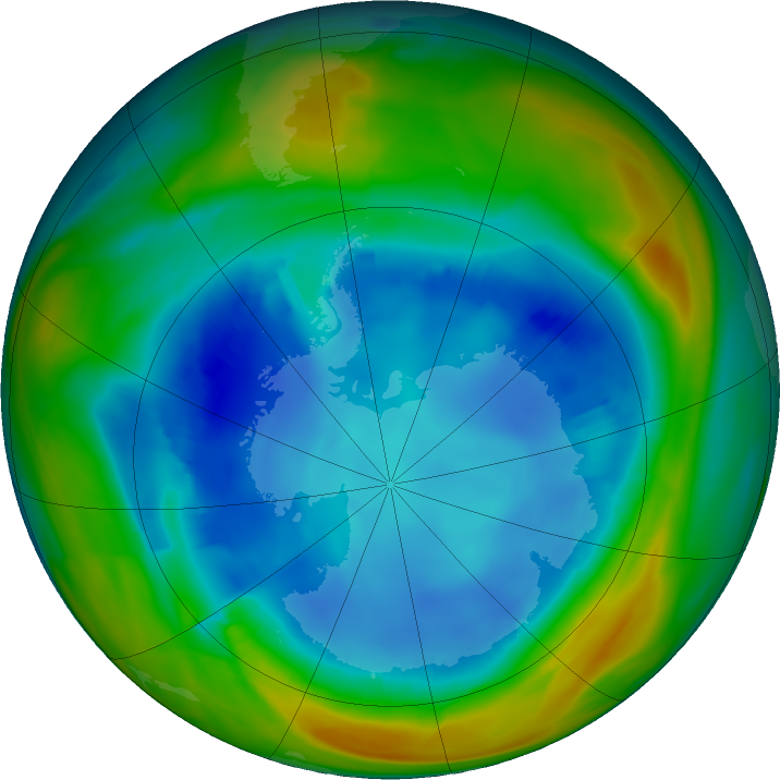 Antarctic ozone map for 11 August 2023